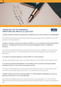 Buletin informativ realizat de IRP în perioada lunilor: Iulie, august, septembrie 2020